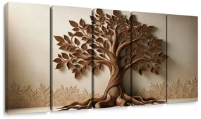 картини от 5 части – Кафяво дърво на живота с 3D ефект