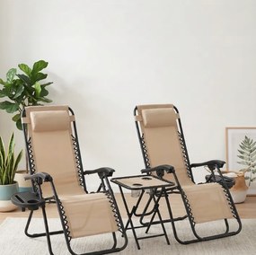 Комплект от 2 градински стола с маса - бежов