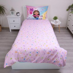 Розово единично памучно детско спално бельо 140x200 cm Gabby's Dollhouse "Rainbow" – Jerry Fabrics