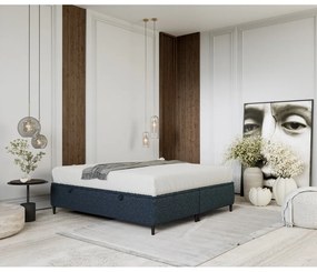 Тъмносиньо тапицирано двойно легло с място за съхранение 200x200 cm Tate – Maison de Rêve