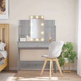 837898 vidaXL Тоалетка с LED лампи, сив сонома, 96x40x142 см