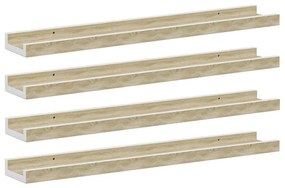 326695 vidaXL Стенни рафтове, 4 бр, бяло и сонома дъб, 60x9x3 см