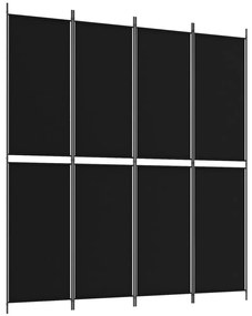 350249 vidaXL Параван за стая, 4 панела, черен, 200x220 cм, плат