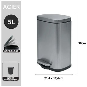 Стоманено кошче за боклук с педал в матово сребрист цвят 5 l Akira – Spirella