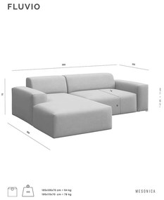 Сив велурен разтегателен диван (ляв ъгъл) Fluvio - MESONICA
