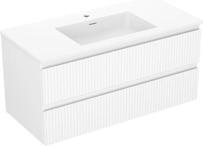 Mexen Rivel шкафче за баня 100 см с мивка Otis, 2 чекмеджета, оребрено, бяло мат