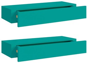 330268 vidaXL Стенни рафтове с чекмеджета, 2 бр, сини, 60x23,5x10 см, МДФ