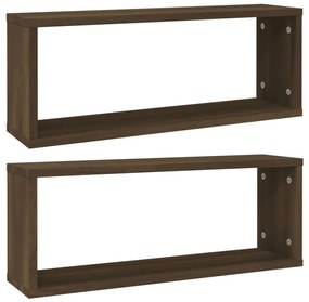 815930 vidaXL Стенни рафтове, 2 бр, Кафяв дъб, 60x15x23 см, инженерно дърво