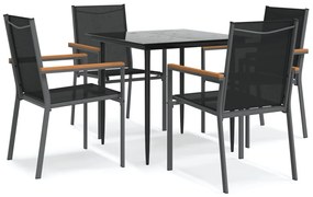 3187034 vidaXL Градински трапезен комплект 5 части черен текстилен и стомана
