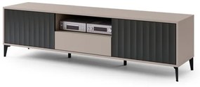 Шкаф РИМИНИ РТВ-182 Бежово Taupe/Черен мат - МОДЕРЕН ТВ ШКАФ С ЧЕКМЕДЖЕ/РАФТ И НАБРАЗДЕНИ ФРОНТОВЕ