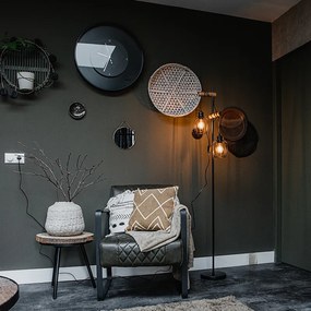 Рустикална подова лампа черна с дърво 2-светлина - Stronk