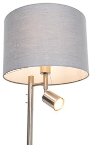 Подова лампа от стомана със сив абажур и лампа за четене - Jelena