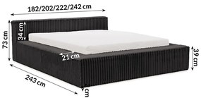 Черно двойно легло 200x200 cm тапицирано с място за съхранение с включена подматрачна рамка Cloe – Ropez