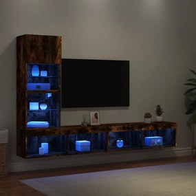 3216644 vidaXL ТВ стенни модули с LED, 4 части, опушен дъб, инженерно дърво