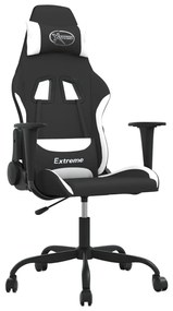 345477 vidaXL Масажен гейминг стол, черно и бяло, плат