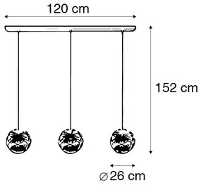 Арт деко висяща лампа златна удължена 3-светка - Маро