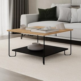 Масичка за кафе с дъбов плот в черен и естествен цвят 80x80 cm Tonka - Marckeric