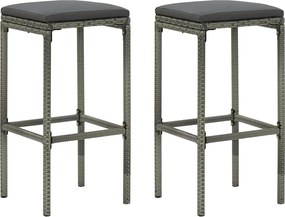313441 vidaXL Бар табуретки с възглавници, 2 бр, полиратан, сиви