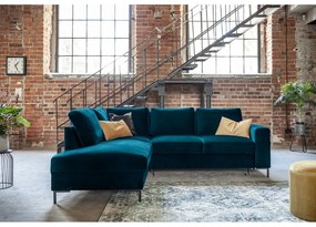 Тюркоаз кадифен разтегателен ъглов диван (ляв ъгъл) Lofty Lilly – Miuform