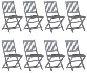 3078306 vidaXL Сгъваеми градински столове, 8 бр, с възглавници, акация масив