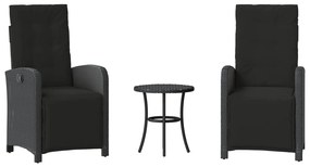 365201 vidaXL Бистро комплект с възглавници 3 части черен полиратан