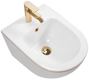Комплект тоалетна чиния Rea WC CARLO Mini Flat + bidet CARLO Mini White Gold Edge