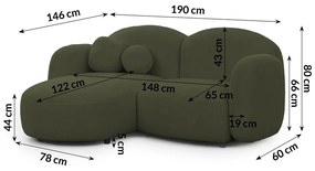 Зелен ъглов диван от прежда с примки от букле (ляв ъгъл) Orbit – Ropez