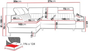 Ъглов диван Kadurin-Черен-Ляв