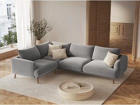 Сив кадифен ъглов диван (ляв ъгъл/L форма) Naomi – Micadoni