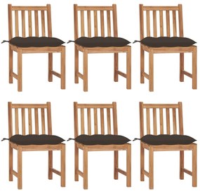 3073138 vidaXL Градински столове, 6 бр, с възглавници, тиково дърво масив