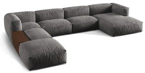 Сив кадифен модулен ъглов диван (ляв ъгъл/U форма) Martina – Micadoni
