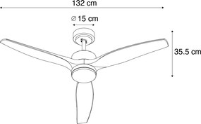 Смарт вентилатор за таван бял с дървен принт 132 см вкл. LED димируем с дистанционно управление - Joly