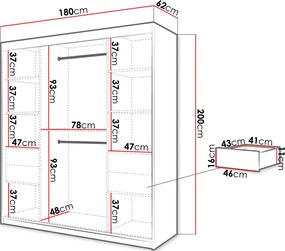 Плъзгащ се гардероб Jodelka с Огледало-Leuko-Mauro--Дължина: 180 cm