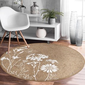 Светлокафяв кръгъл килим подходящ за пране и за прахосмукачки роботи ø 120 cm Comfort – Mila Home