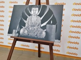 Картина на платно – Буда с релаксиращ натюрморт в черно-бяло