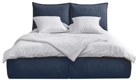 Тъмносиньо двойно тапицирано легло с място за съхранение с включена подматрачна рамка 160x200 cm Garance – Bobochic Paris