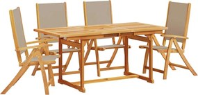3279324 vidaXL Градински трапезен комплект, 5 части, акация масив и textilene
