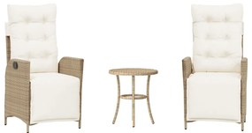 365300 vidaXL Бистро комплект с възглавници 3 части бежов полиратан