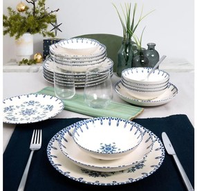 Комплект за хранене 24 части, бял/син, порцелан