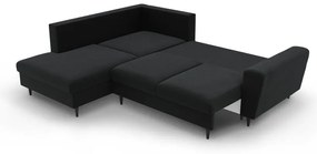 Черен кадифен разтегателен ъглов диван с място за съхранение (ляв ъгъл/L форма) Kyoto – Cosmopolitan Design