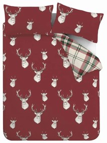 Червено двойно удължено спално бельо 230x220 cm Munro Stag Check – Catherine Lansfield