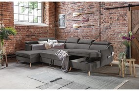 Тъмносив кадифен U-образен ъглов диван (ляв ъгъл) Sweet Harmony - Miuform