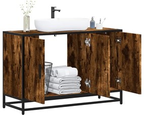 849271 vidaXL Шкаф за мивка в банята опушен дъб 90x33x60 cm