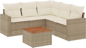 3256450 vidaXL Градински диван с възглавници, 6 части, бежов полиратан