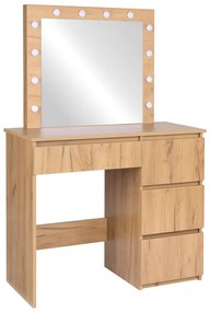 Тоалетка в дървесен декор с LED огледало и 4 чекмеджета