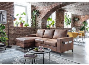 Винтидж кафяв кожен разтегателен диван, ляв ъгъл Lofty Lilly - Miuform