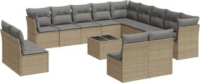 3250338 vidaXL Градински диван с възглавници, 14 части, бежов, полиратан