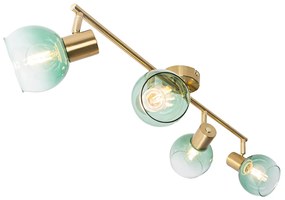Прожектор в стил Арт Деко златен със зелено стъкло 4-светлина - Vidro