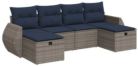 3325627 vidaXL Градински диван с възглавници, 6 части, полиратан, сив