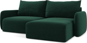 Тъмнозелен кадифен сгъваем/с място за съхранение ъглов диван (десен ъгъл) Kalena – Makamii
